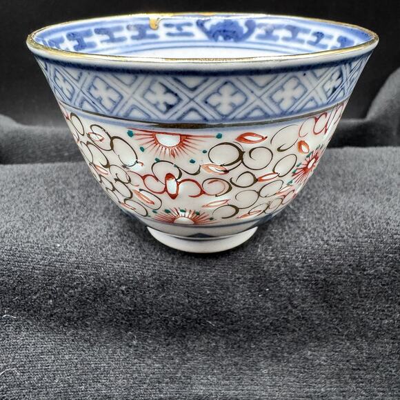 Vtg China Japan Tienshen Rice Grain Pattern Multicolor Translucent 3" Bowl - Picture 3 of 13